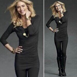 CAbi 176 black 3/4 sleeve cowl neck ruched dress Shimmy Tunic Dress L